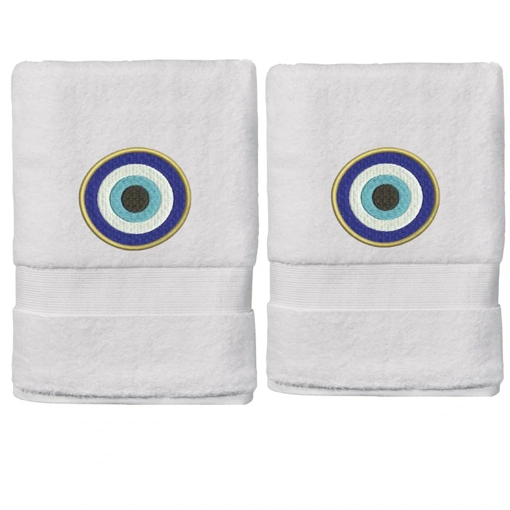 Evil Eye Embroidered Hand towels set of 2 Pick one New Made to order Black
